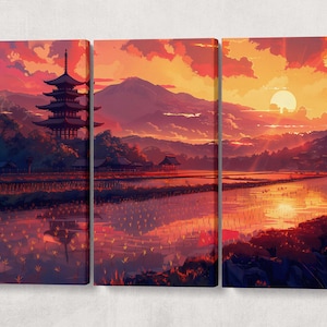 Serenità al Tramonto: Campi di Riso Giapponesi - Stampa su Tessuto Eco Pelle, Made in Italy!