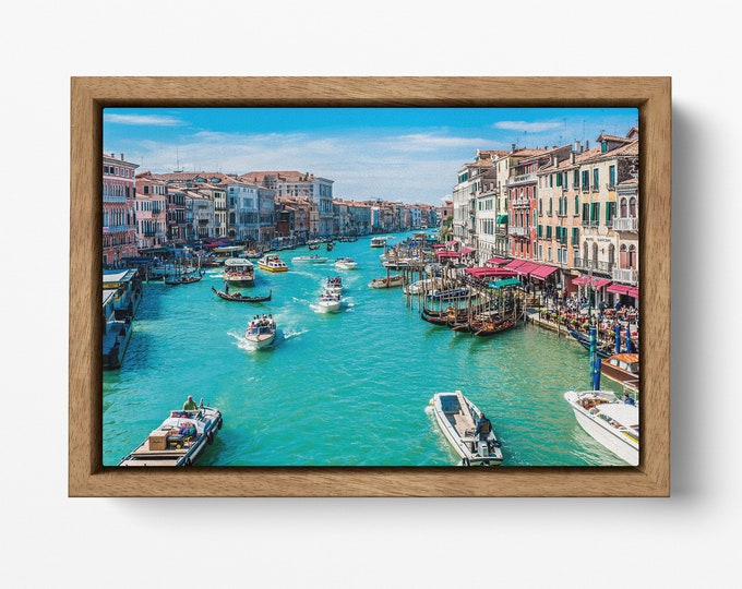 Canal Grande Venice Italy wall art canvas premium frame eco leather print, Made in Italy!