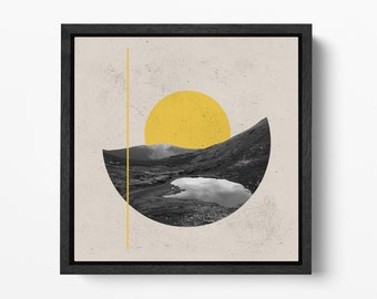 Sunset Mountain Lake Minimal Art Eco Leather Wall Art Frame
