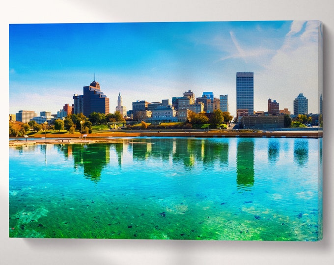 Memphis Skyline Artwork Canvas Eco Leather Print, Made in Italy!