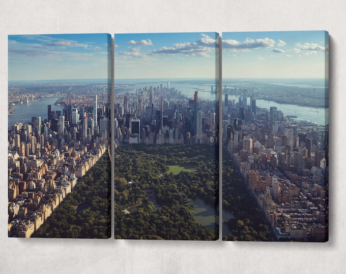 Central Park New York City Aerial View Canvas Eco Leather Print, Made in Italy!