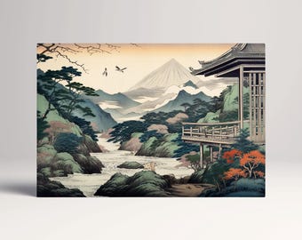 Ukiyo-e Japanese Nature Landscape PETA Approved Eco Leather Canvas Multi Panel Art