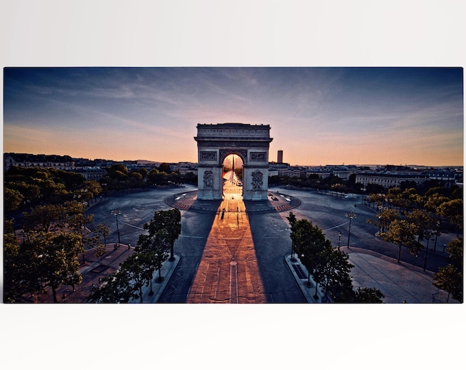 Arc de Triomphe Sunset Paris Cityscape Wall Art Canvas Eco Leather Print
