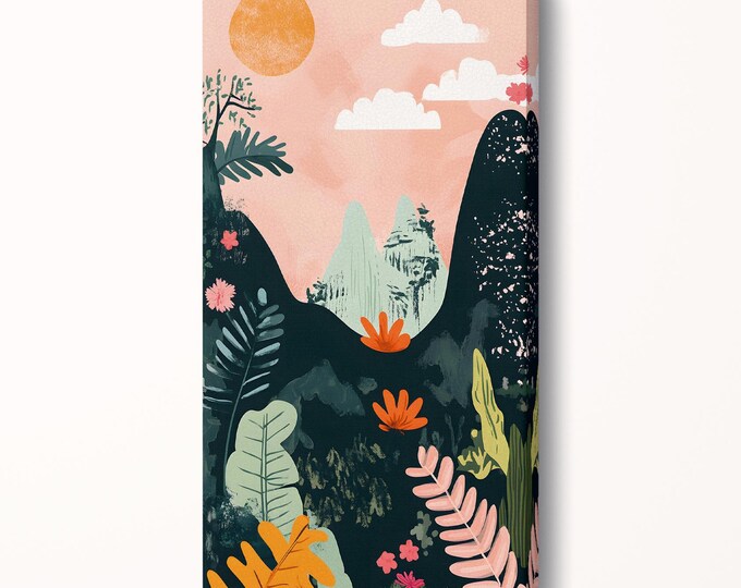 Colorful Landscape Abstract Mountain Sunset Wall Art Canvas Vegan Leather Print