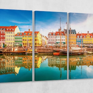 Nyhavn, Copenhagen Leather Print/Large Wall Art/Large Wall Decor/Multi Panel Kopenhagen Print/Made in Italy/Better than Canvas!