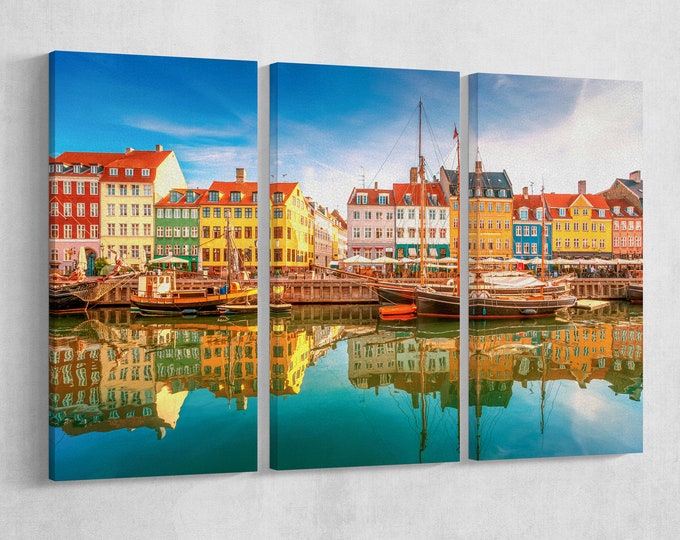 Nyhavn, Copenhagen Leather Print/Large Wall Art/Large Wall Decor/Multi Panel Kopenhagen Print/Made in Italy/Better than Canvas!