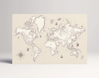 Old World Map Vintage PETA Approved Eco Leather Canvas Multi Panel Wall Art