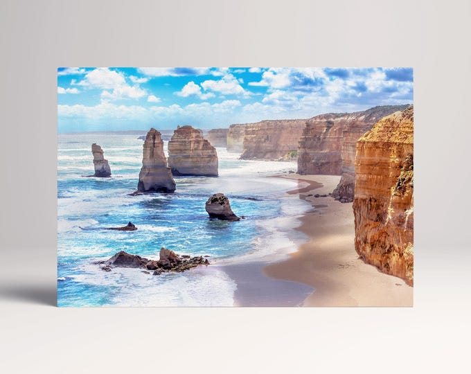 Twelve Apostles and Orange Cliffs Along the Great Ocean Road, Australia Framed Canvas Eco Leather Print