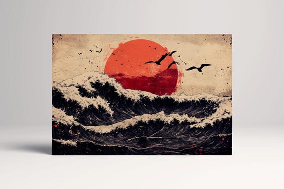 Ukiyo-e Ocean Wave Red Sun PETA Approved Eco Leather Multi Panel