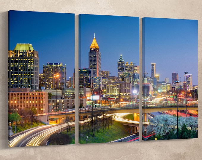 Atlanta, Georgia, USA Leather Print/Wall Art/Wall Decor/Downtown City and Skyline/Atlanta Large Print/Multi Panel Print/Better than Canvas!