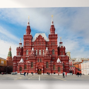 Impressão em tela de couro ecológico da Praça Vermelha, Moscou, Rússia, feita na Itália!