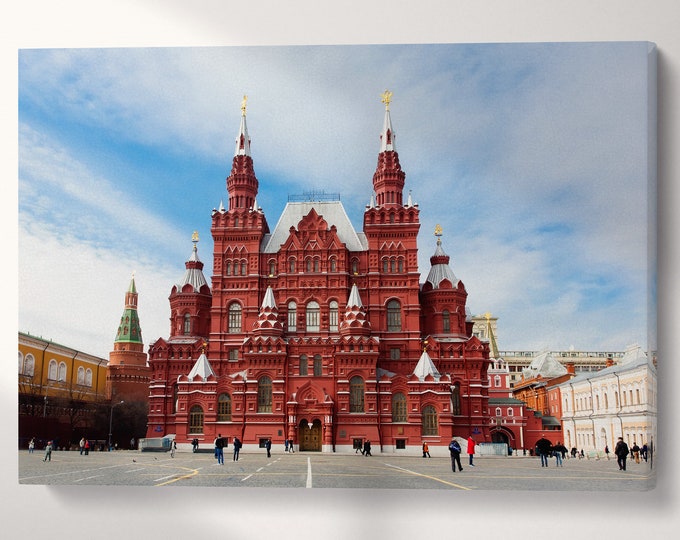 Red Square Moscow Russia Canvas Eco Leather Print, Made in Italy!