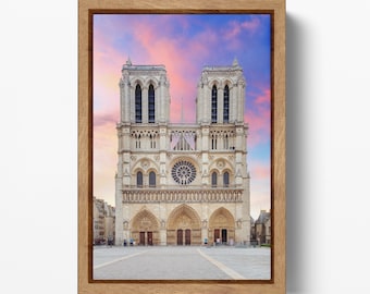 Notre-Dame Cathedral Facade Leather Print: Paris Wall Art, Made in Italy