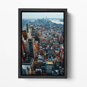 Manhattan Midtown and Downtown Aerial View Framed Canvas Eco Leather Print, Made in Italy!