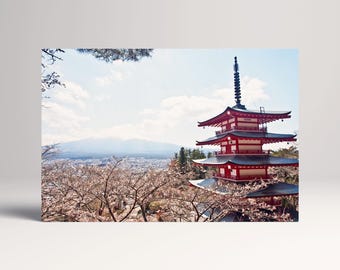 Red Japanese Pagoda Mount Fuji PETA Approved Eco Leather Single Triptych Wall Art