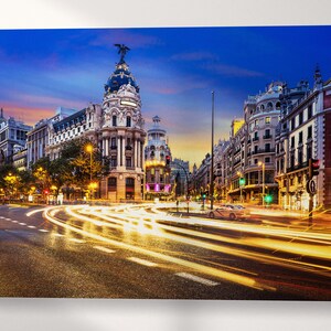 Madrid City Centre Gran Via Canvas Eco Leather Print, Made in Italy!