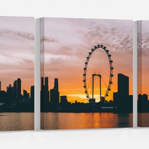 Singapore Silhouette Sunset Wall Art Home Decor Framed Canvas Print, Made in Italy!