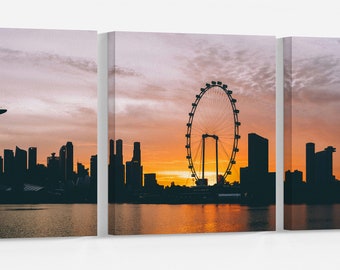 Singapore Silhouette Sunset Wall Art Vegan Leather Print Ready to Hang