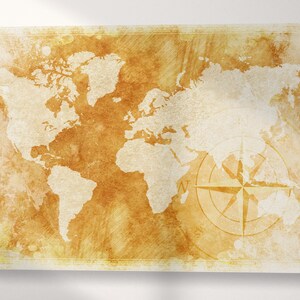 Toile carte du monde rustique imprimée en cuir écologique, fabriquée en Italie !