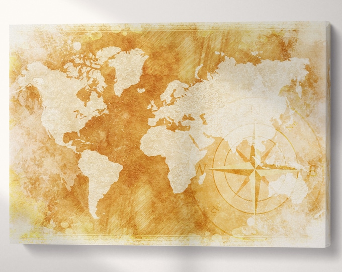 Rustic World Map Canvas Eco Leather Print, Made in Italy!