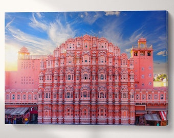 Pink Palace Hawa Mahal Jaipur PETA Approved Faux Leather Canvas Wall Art