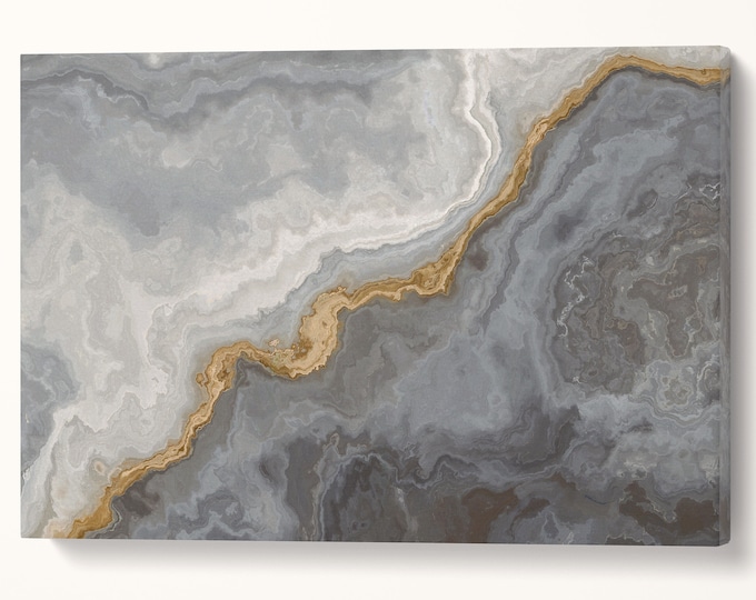 Silver And Gold Marble Pattern Framed Canvas Eco Leather Print, Made in Italy!