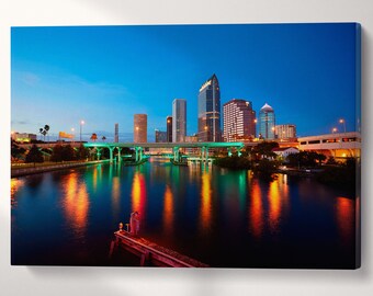 Tampa Hillsborough River Skyline Eco Leather Wall Art Print