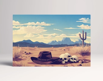 Wild West Desert Cowboy Eco Leather Wall Art Frame