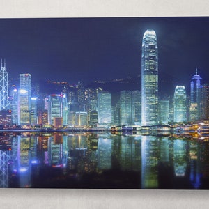 Victoria Harbor of Hong Kong Canvas Eco Leather Print, Made in Italy!