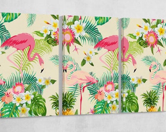 Tropical Flamingo Floral Wall Art Vegan Leather Canvas Print Ready to Hang