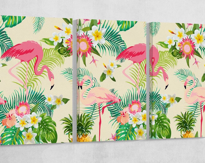 Tropical Flamingo Illustration Leather Print/Large Wall Art/Wall Decor/Large Flamingo Print/Tropical Print/Made in Italy/Better than Canvas!