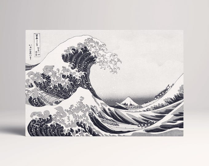The The Great Wave Off Kanagawa Black and White Canvas Wall Art Leather Print