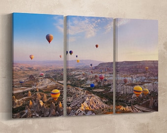 Cappadocia Hot Air Balloons Vegan Leather Print: Large Wall Art, Handmade in Italy