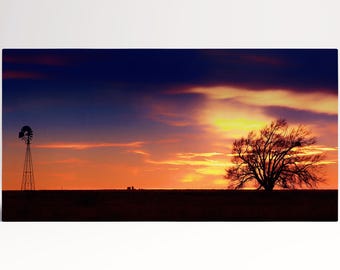 West Texas Sunset Desert Landscape PETA Approved Eco Leather Single Triptych Wall Art