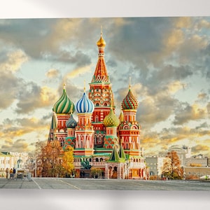 Saint Basil&#39;s Cathedral Moscow Russia Wall Art Canvas Eco Leather Print, Made in Italy!