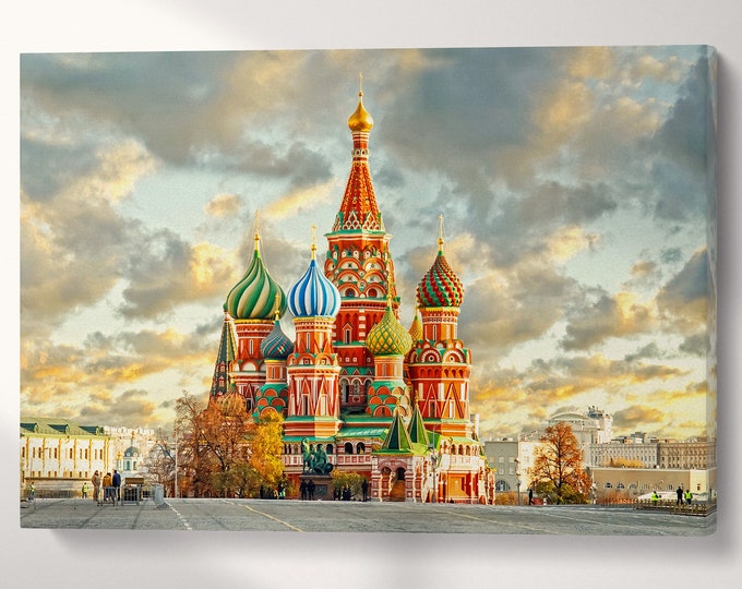 Saint Basil's Cathedral Moscow Russia Wall Art Canvas Eco Leather Print, Made in Italy!