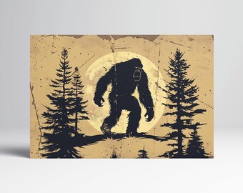 Moonlit Bigfoot Forest Silhouette PETA Approved Faux Leather Wall Art