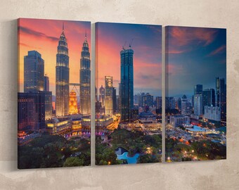Kuala Lumpur at Sunset Leather Print/Large Kuala Lumpur Print/Petronas Tower Print/Multi Panel Wall Art/Made in Italy/Better than Canvas!