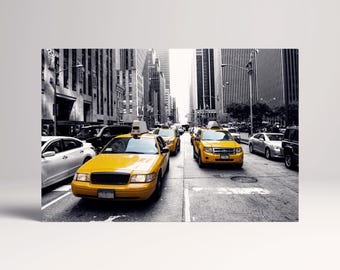 New York Yellow Taxi Manhattan PETA Approved Eco Leather Single Triptych Wall Art
