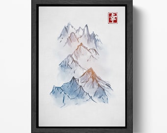 Silhouetted Japan Mountain PETA Approved Faux Leather Wall Art