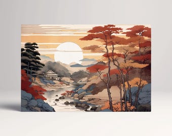 Ukiyo-e Autumn Landscape PETA Approved Faux Leather Wall Art