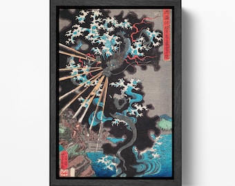 Raiko Battles Dragon by Kuniyoshi Japanese Ukiyo-e Wall Art Eco Leather Reproduction Canvas