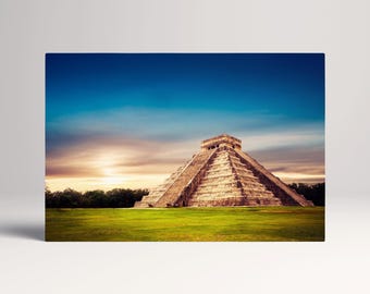 Chichen Itza Mayan Pyramid Mexico PETA Approved Eco Leather Single Triptych Wall Art