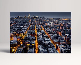 City Lights Aerial NYC Night PETA Approved Faux Leather Wall Art