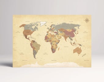 Vintage World Map: Push Pin Travel Planner on Vegan Leather