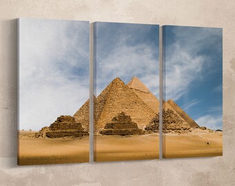 3 Pieces The Great Pyramid of Giza Leather Print/Extra Large Wall Art/3 Panel Print/Large Wall Decor/The Great Pyramid/Better than Canvas!