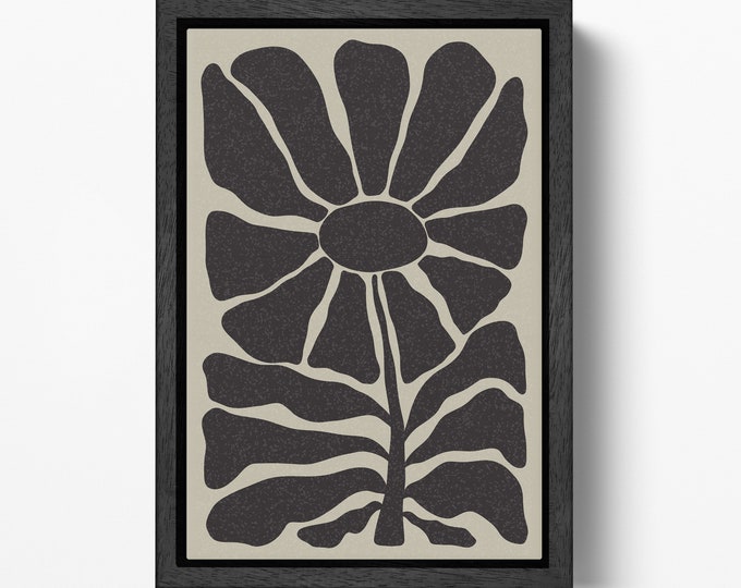 Groovy Hippie Flower Wall Art Framed Canvas Eco Leather Print, Made in Italy!