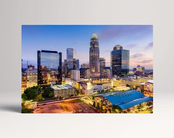 Charlotte North Carolina Skyline PETA Approved Eco Leather Canvas Multi Panel Frame