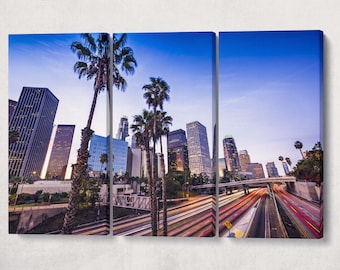Los Angeles Downtown Street Lights Frame Canvas Eco Leather Print