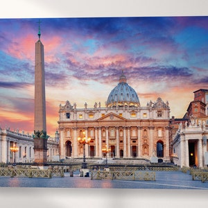 St. Peter&#39;s Basilica Vatican Rome Wall Art Canvas Eco Leather Print, Made in Italy!